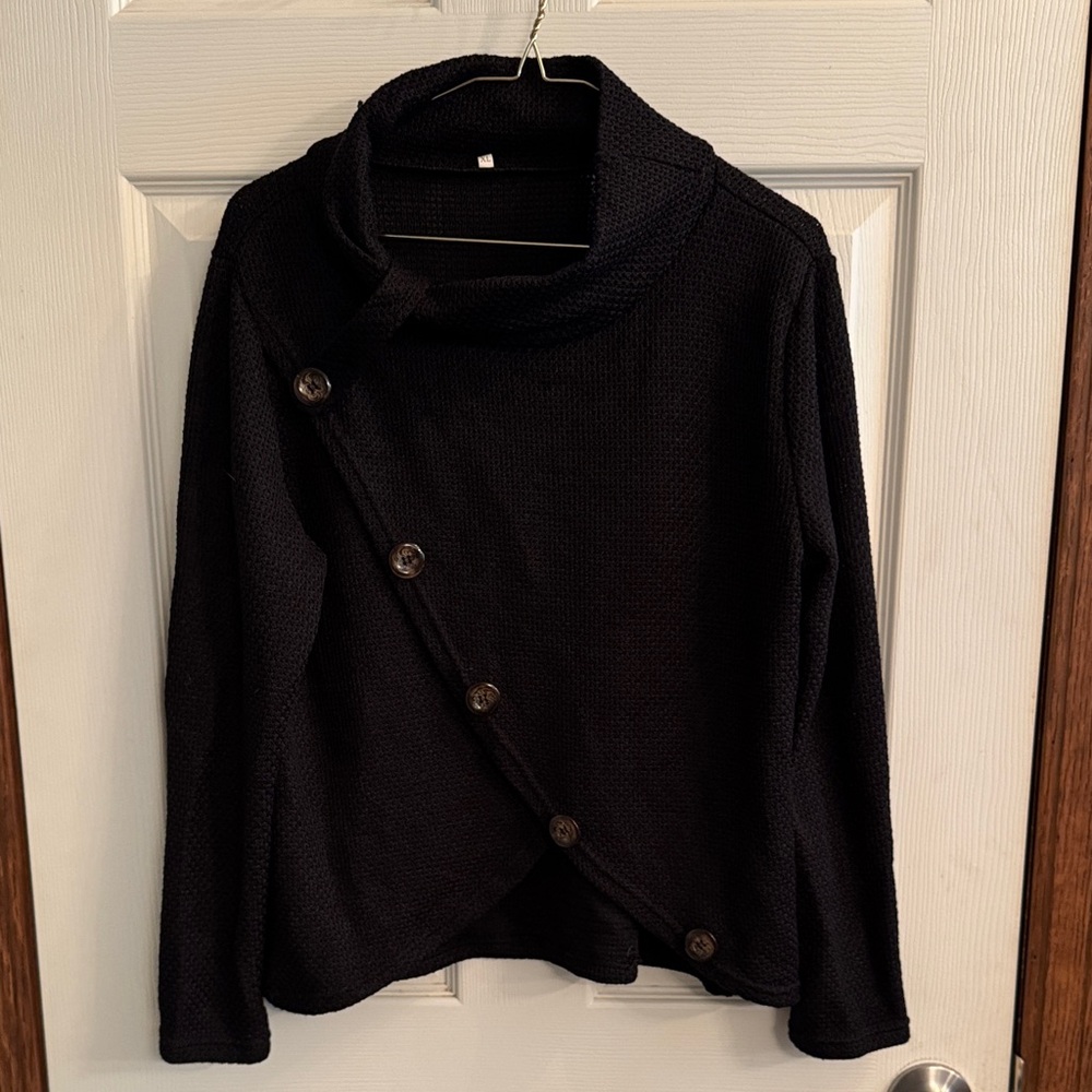 Women's Black‎ Asymmetrical Button Sweater